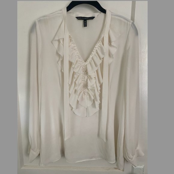 White House Black Market Long Sleeve White Ruffle Front Blouse size small - Picture 1 of 1